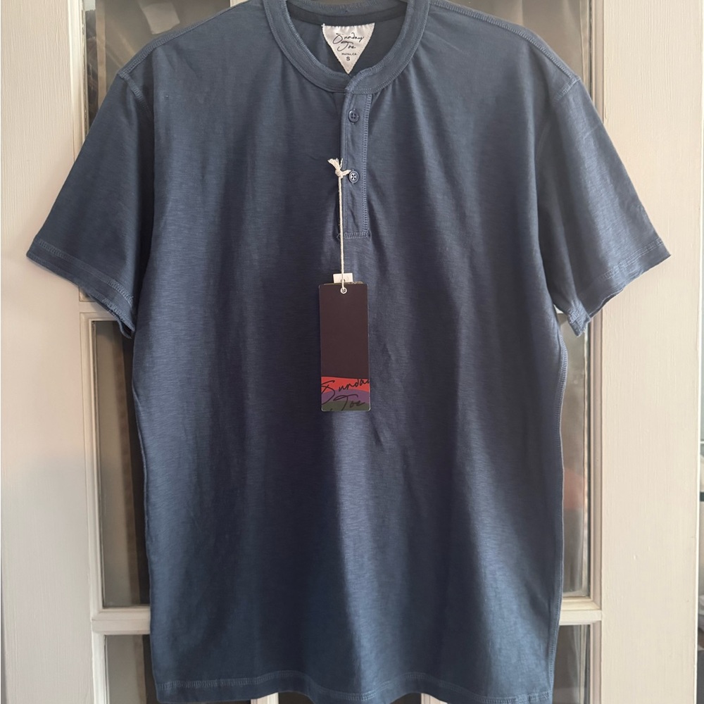 Sundry Joe Premium Fabrics Blue Gray Henley T-Shirt Size S NWT Soft Casual Tee